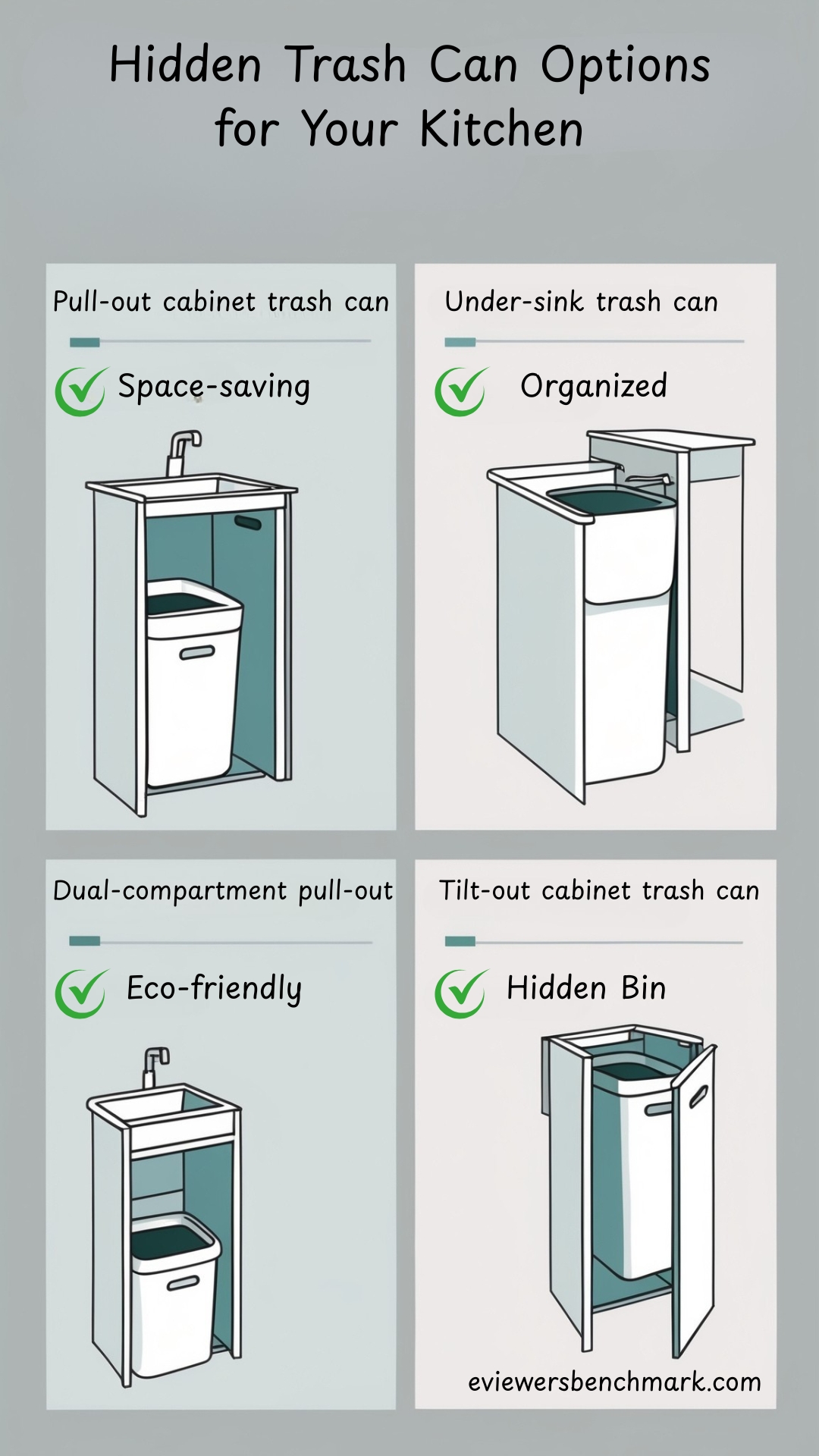 A visual comparison of various hidden trash can option