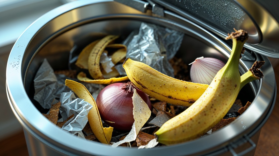 Close-up photo of a typical kitchen trash can