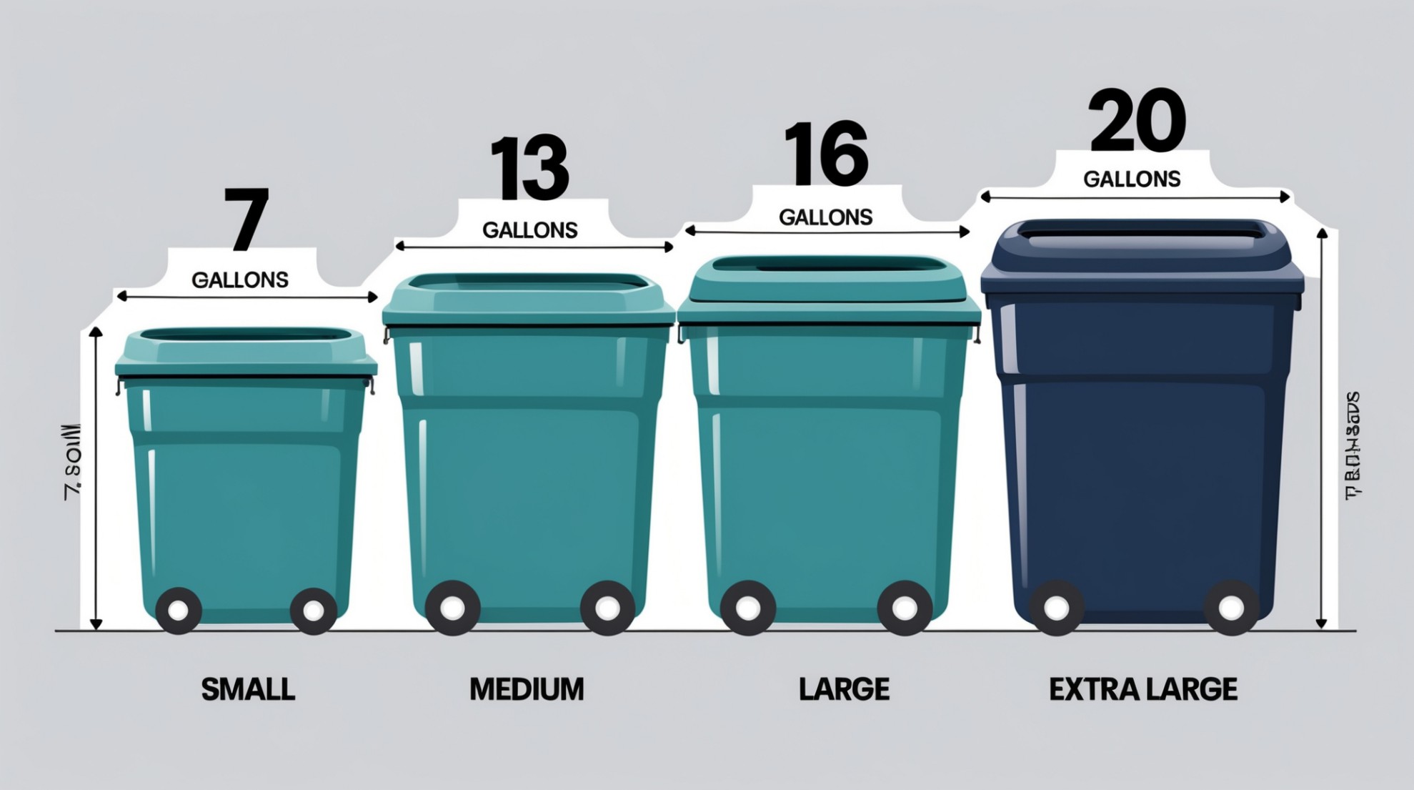 Different sizes of kitchen trash can