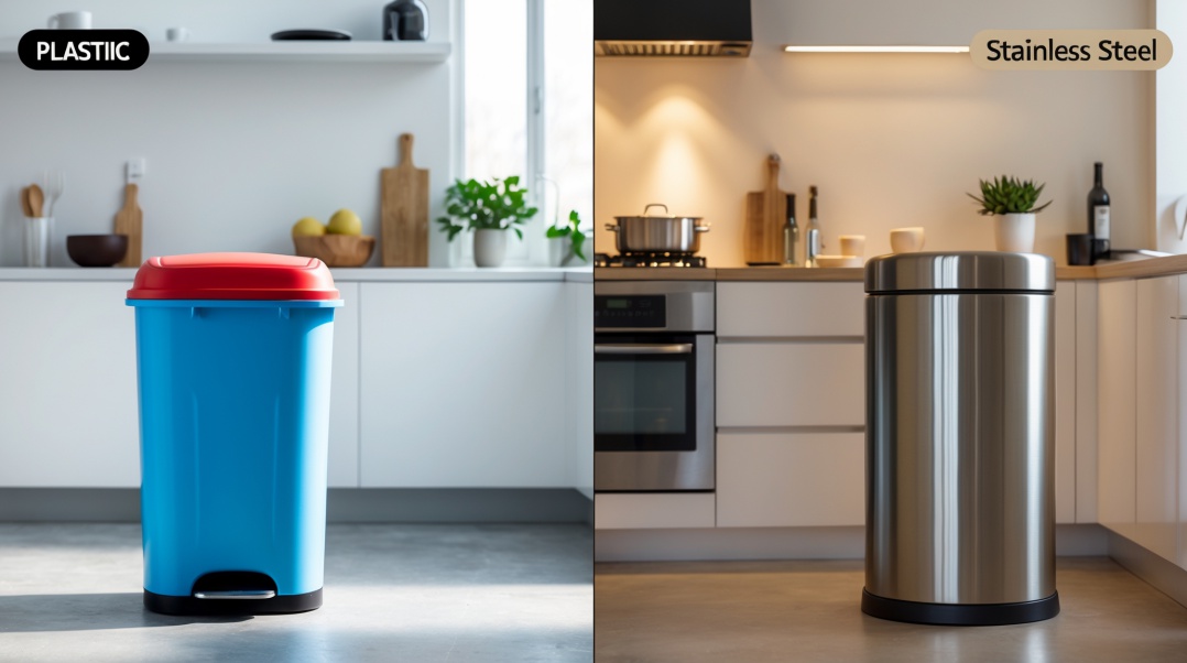 Looking of plastic & stainless steel trash can