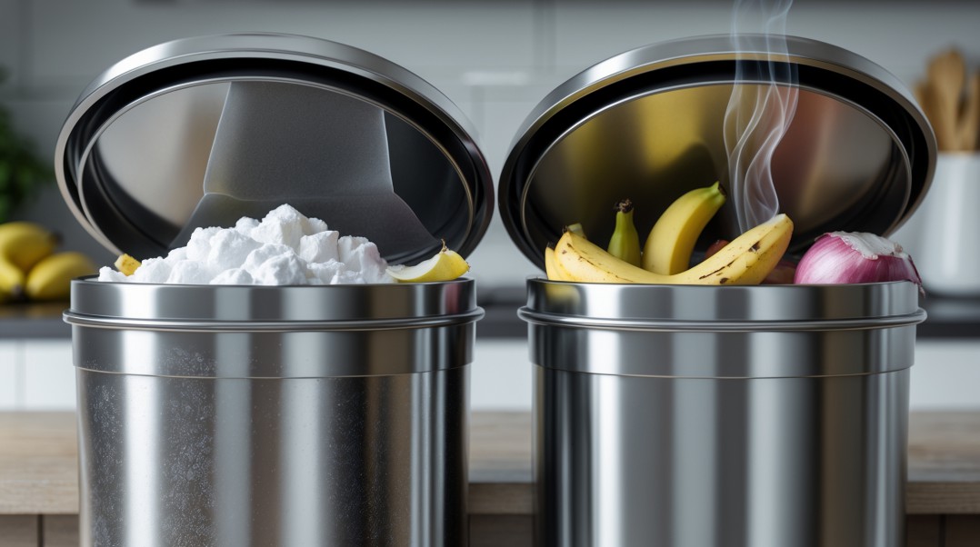 Sprinkling baking soda to the trash can
