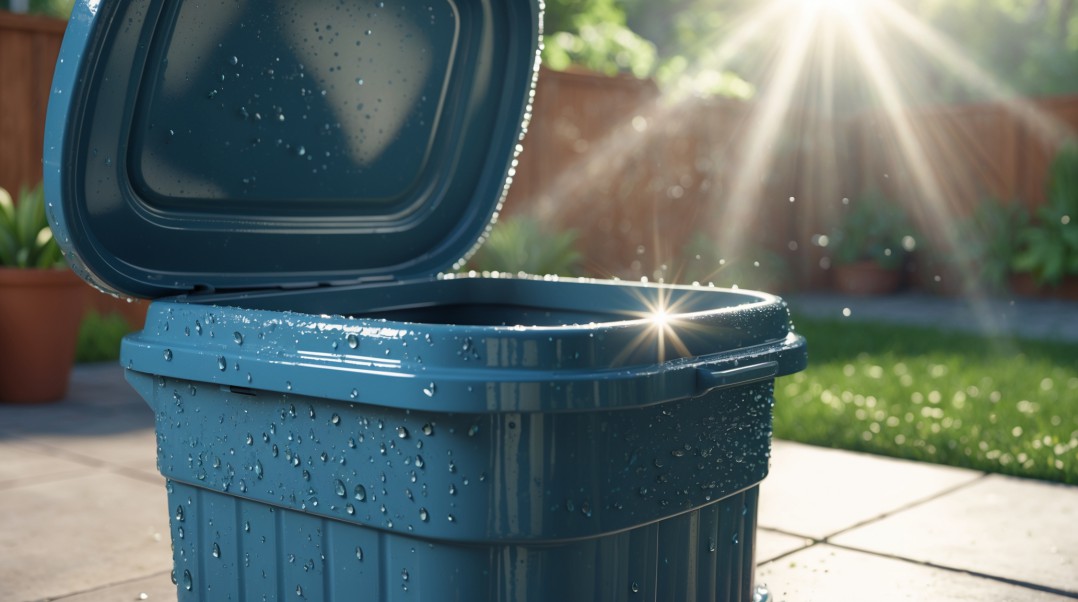 Trash can drying in the sun