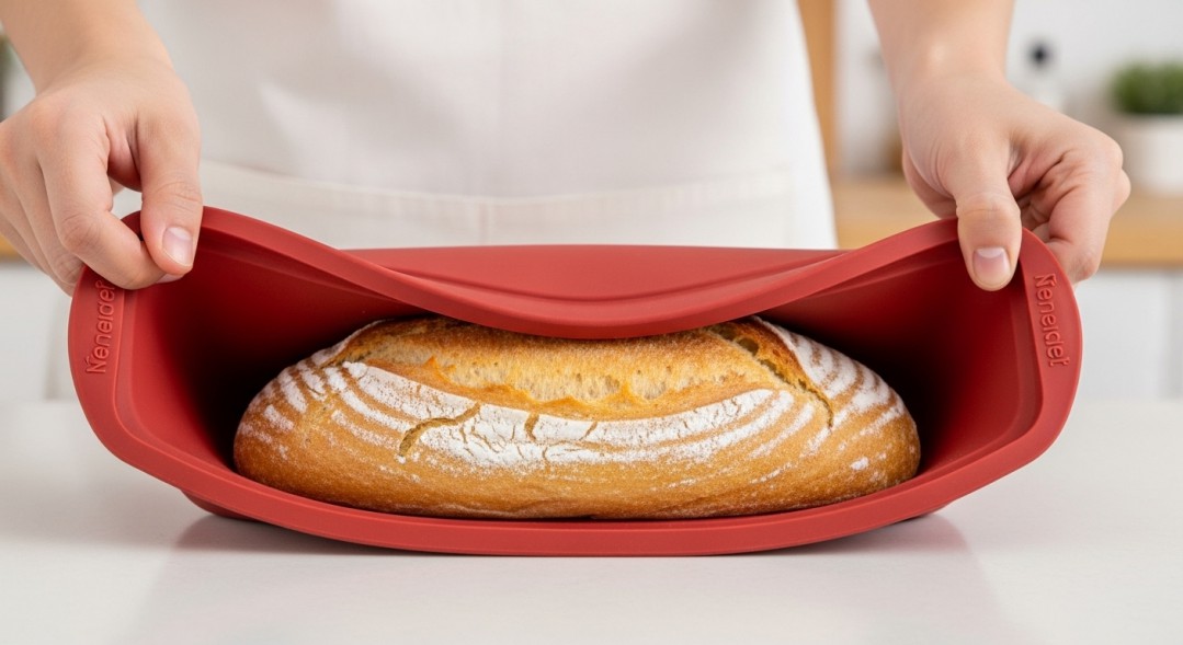 A flexible silicone loaf pan