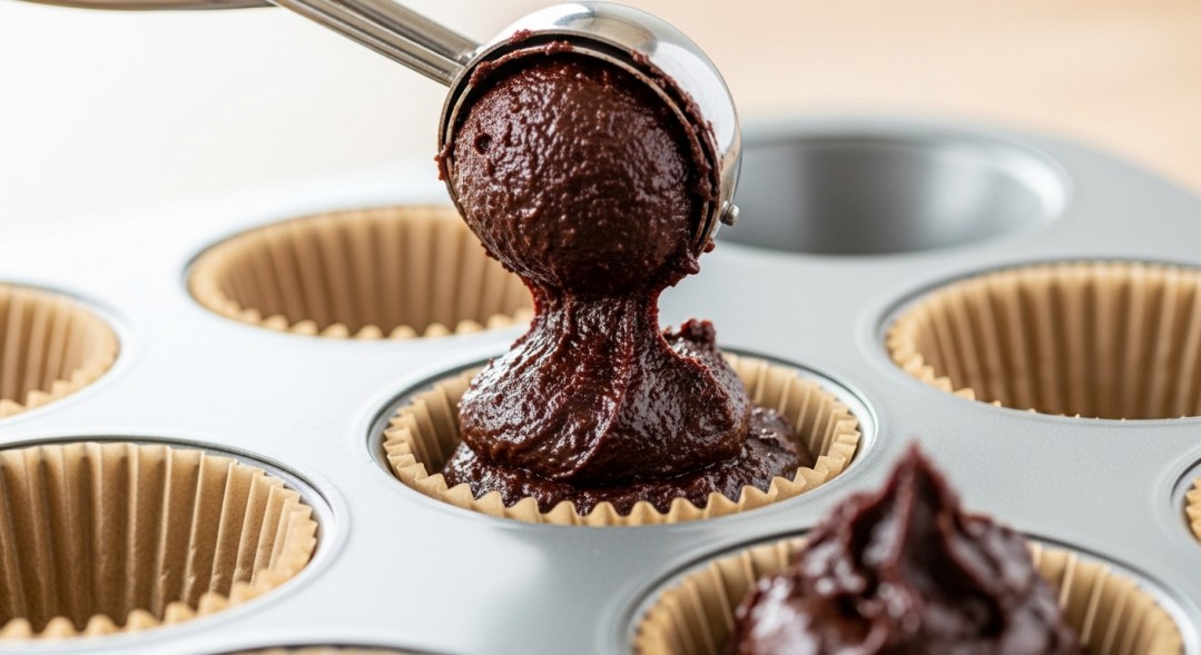 Filling Muffin Tin with Brownie Batter