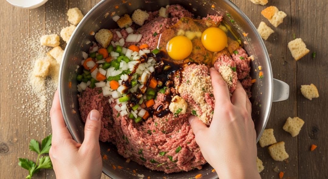 Mixing Meatloaf Ingredients By Hand