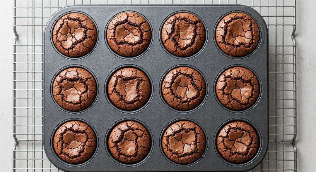 a 12-cup muffin pan filled with perfectly baked brownies